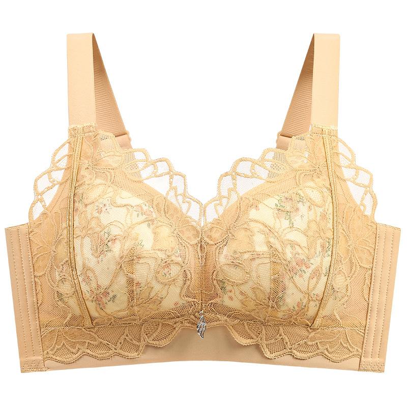 Thin large size, large chest, small adjustment type, double breasts, anti-sagging full cup bra cover gathered, no steel ring