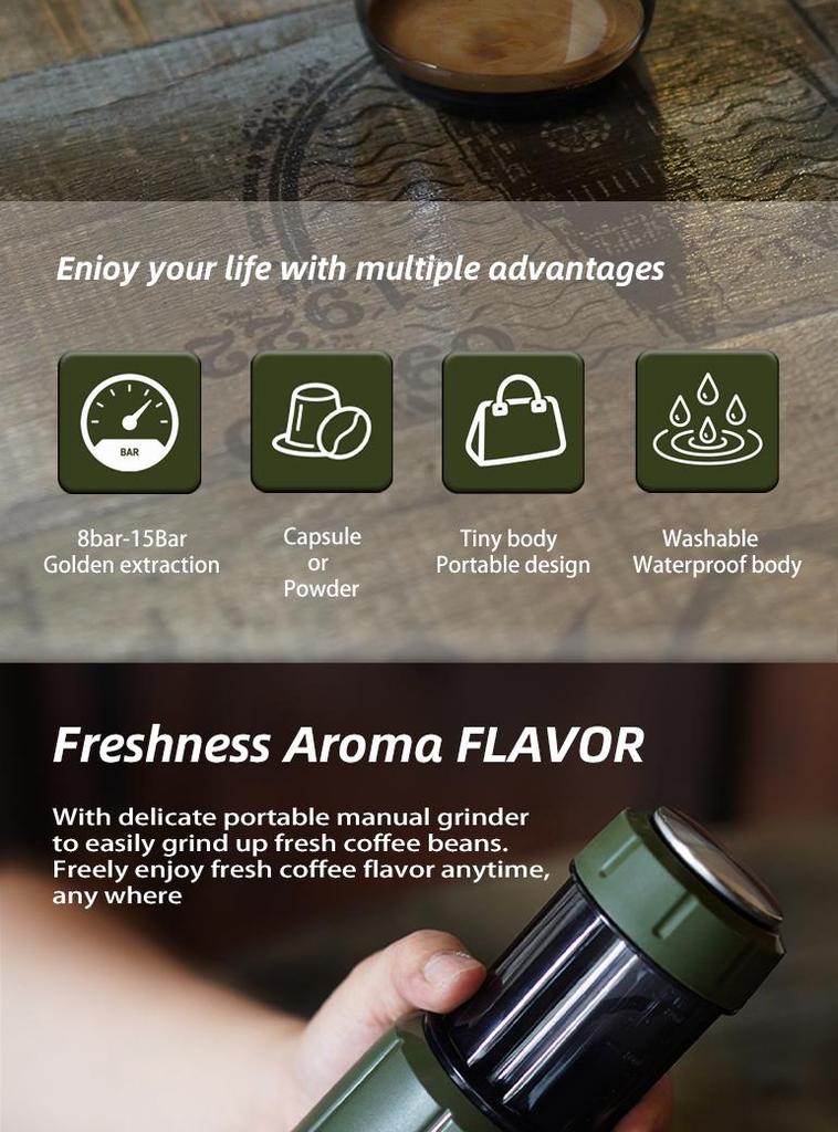 HiBREW H4D 2-in-1 Portable Hand-Pump Coffee Machine Built-in Cup