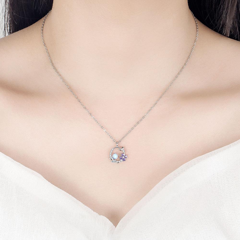 Elated Necklace Stud Earrings Set Women'S Valentine'S Day Gift Wreath Pendant Romantic Bracelet