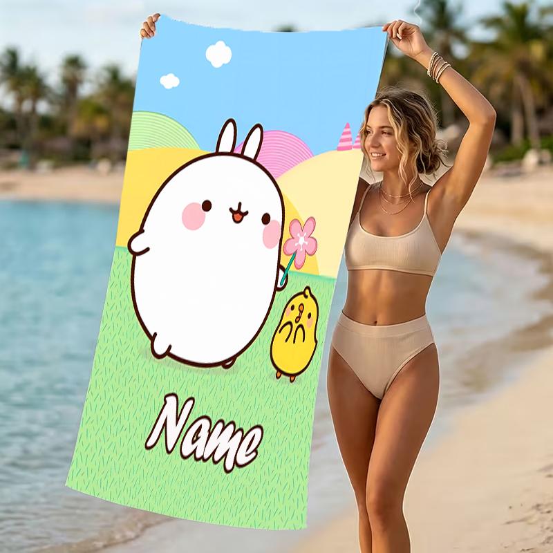 Customizable personalized beach towels Molang themed designs.Suitable for the beach, yoga, sports;ideal as beach accessories