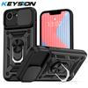 KEYSION Shockproof Armor Case for iPhone 17e Slide Camera Lens Protection Metal Ring Stand Phone Back Cover for iPhone 17e 2026
