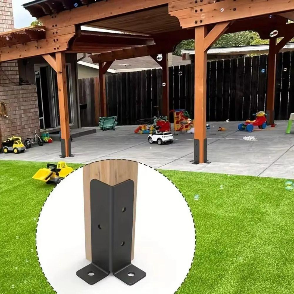 4pcs Adjustable Post Base Brackets Heavy Duty Black Fence Post Base Support Corrosion Resistant Metal Pergola Post Base Brackets