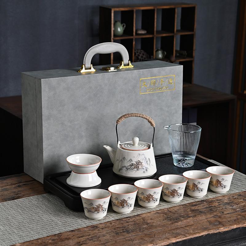 Plant ash Kung Fu tea set, a complete set of gift sets, gift box sets, teacup ceramics.