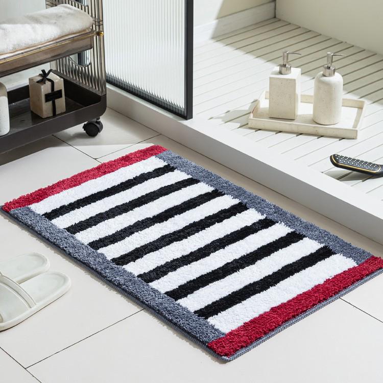 Tappeto da terra in peluche a righe - Spesso, Assorbente, Lungo per Camera da letto, Finestra a golfo o Bagno.