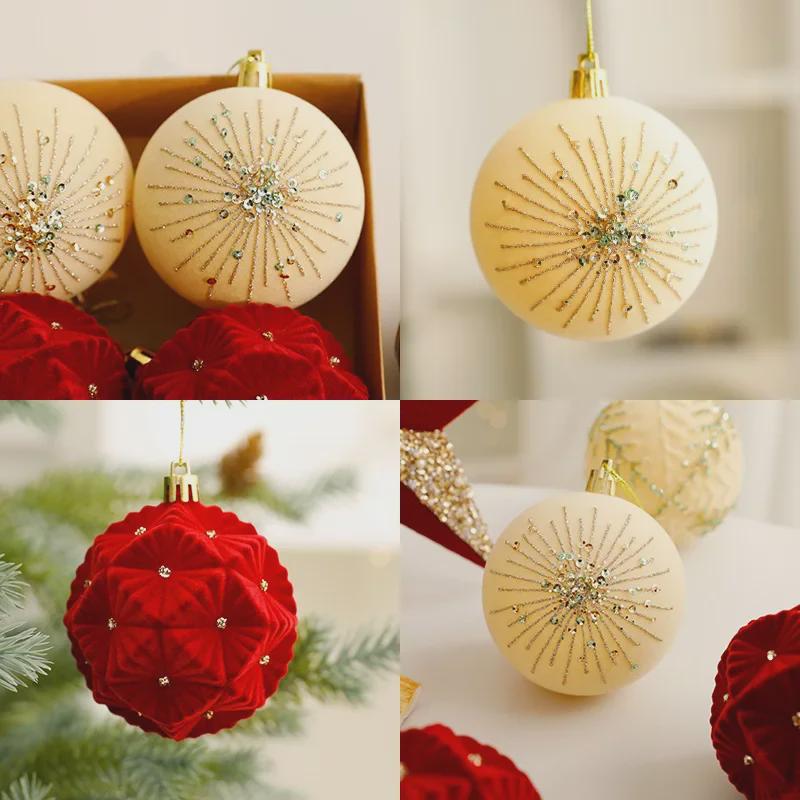 Red Flocking Painted Christmas Tree Ball Decoration