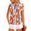 Women's sleeveless round neck colorful printed chiffon shirt