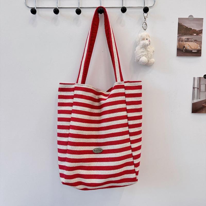 Hochwertige doppelseitige gestreifte Canvas-Tasche, neue lässige Pendler-Schulter-Tragetasche mit großer Kapazität