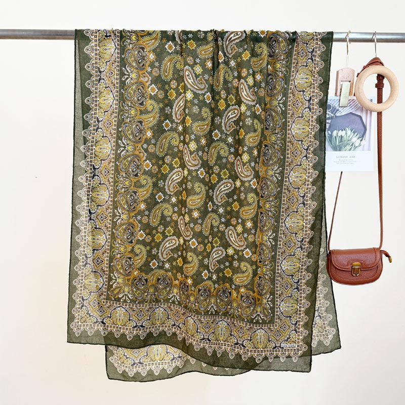 Ethnic Style Cashew Print Long Scarf for Women with High-end and Versatile Classic Pattern for Travel Sunscreen Shawl