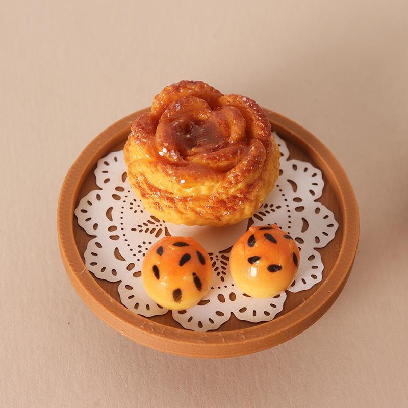 Realistic Dollhouse Miniature Coffee & Pastry Set Food Tray Accessory for Doll House Diorama Art Decor Collection Gift