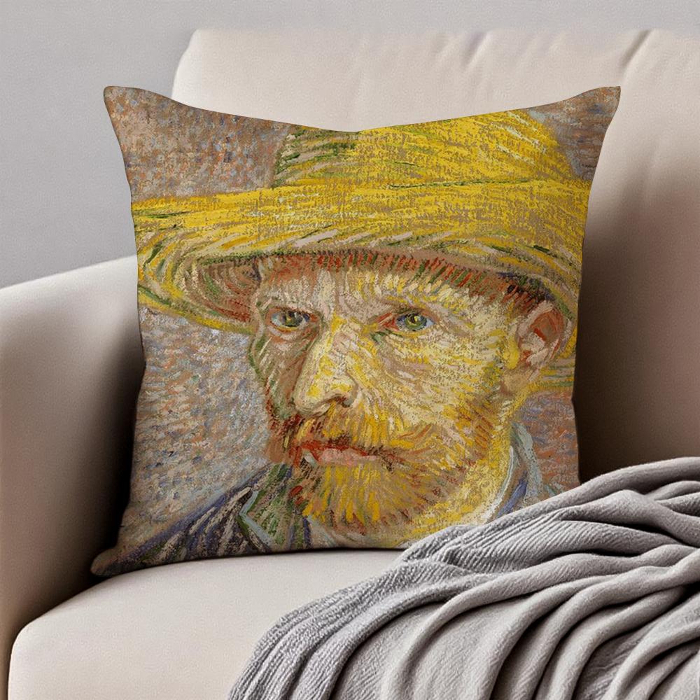 Van Gogh Starry Sky Dutch Painting Art Cushion Cover Pillowcase Antidustmite Invisible Zipper Short Plush Sofa Cushion