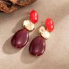 Long Drop Resin Drop Earrings Tiered Hammered Metal Earrings Marbled Resin Earrings  For Women