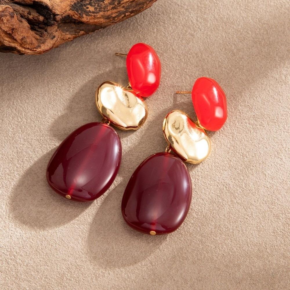Long Drop Resin Drop Earrings Tiered Hammered Metal Earrings Marbled Resin Earrings For Women