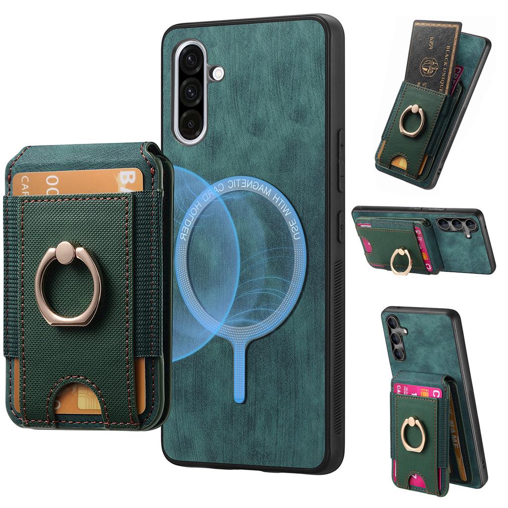 For Samsung Galaxy A36 5G Case Compatible with MagSafe Leather Back Cover with Detachable Card Holder Kickstand