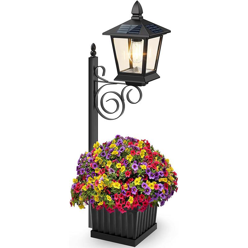 Outdoor Flower Pot 2-in-1 Floor Lamp Waterproof Solar Decorative Lamp Garden Terrace Front Porch Lawn Lamp Warm White Light