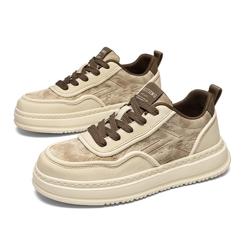 Outdoor anti-slip hiking casual men's shoes - fashionable solid color lace-up sports shoes - thick-soled breathable sports platf