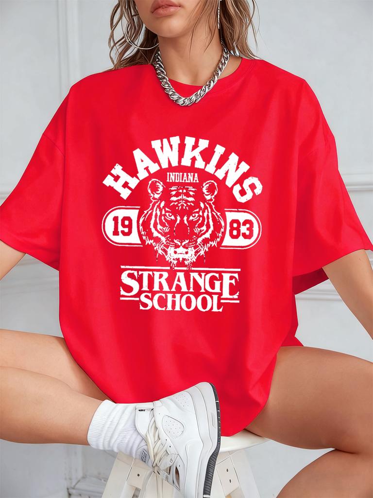 Hawkins Strange School 1983 Prints Cotton TShirts Women Summer Short Sleeve Tops ONeck Oversized T Shirt Casual Womens Clothes