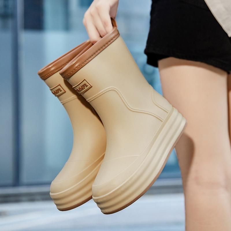 Rain shoes women's adult fashion long tube water shoes women's velvet warm rain boots waterproof and non-slip kitchen rubber shoes wear-resistant