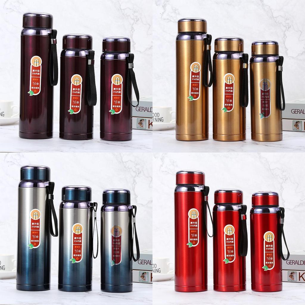 Stainless Steel Insulated Travel Mug With Tea Separator And Carrying Rope For Outdoor Use