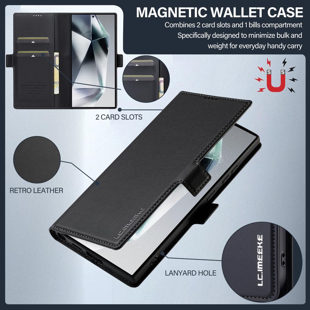 LC.IMEEKE L1 Series for Samsung Galaxy S23 Ultra Case PU Leather Wallet Stand Protective Phone Cover
