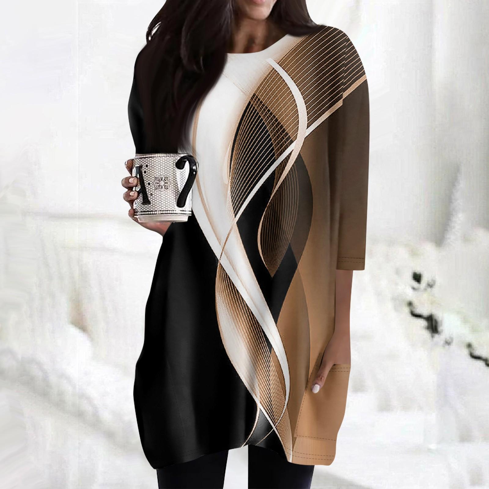 

Женские повседневные рубашки с рукавами 3/4, модные туники с принтом, топы с карманами S