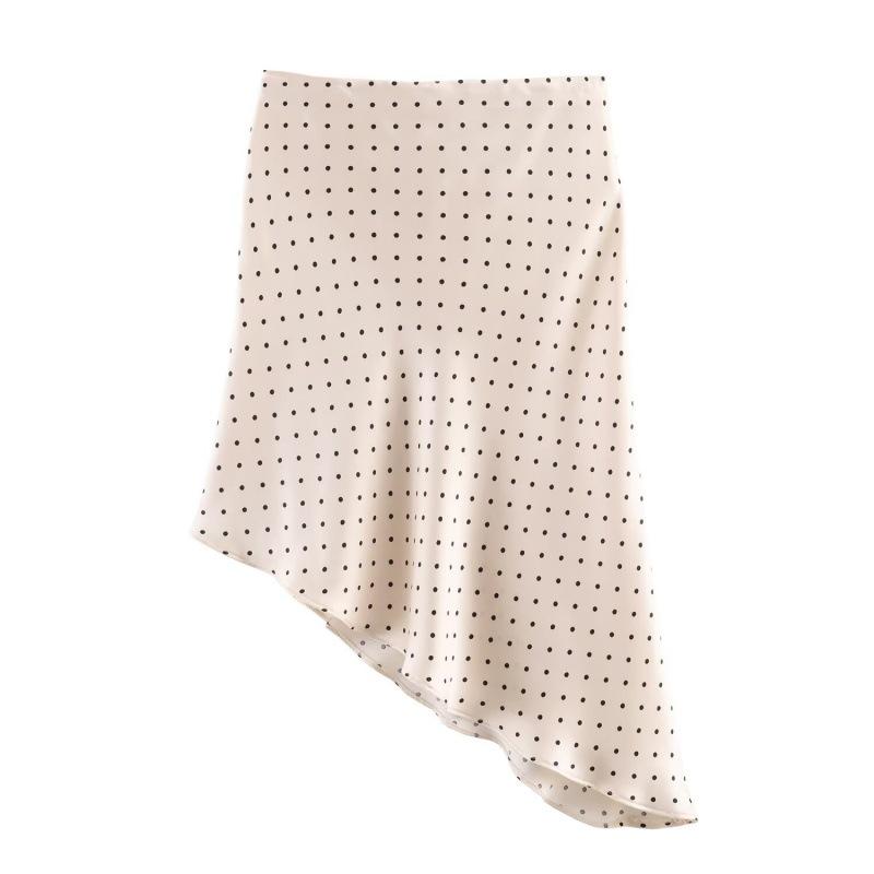 2026 Spring French Polka Dot Asymmetrical Silk Midi Skirt for Women