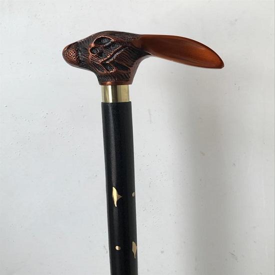 Rebit Head Walking Stick Brass Handle Black Wooden Cane