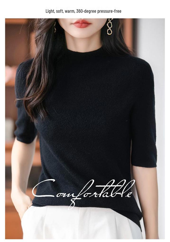 Women's Mid-Sleeve Knit Sweater - Slimming, Half-High Collar for Spring & Fall Fashion