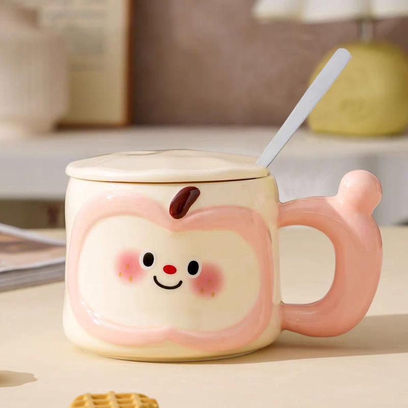 Creative Cute Apple Water Cup High Value Ceramic Mug with Lid Spoon Practical Souvenir Gift Box