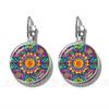 Trendy Flower Of Life Earrings Mandala Elegant And Complex Pattern 16mm Round Glass Stud Earrings For Women Cabochon Jewelry