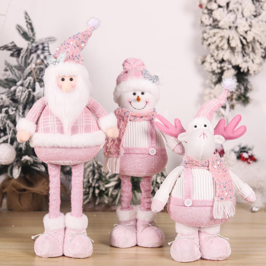 Pink Christmas Doll Decorations Santa Claus Snowman Elk Pink Sequin Telescopic Doll Home Xmas Ornaments Kids Gifts 2025