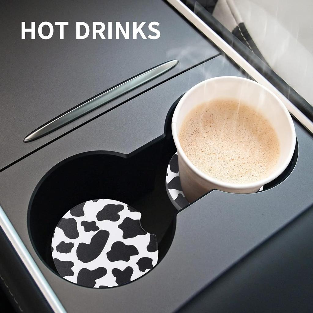 Car Cup Coasters - Car Cup Mat 2 Pack - 2.56'' Ceramic Car Coasters for Cup Holders - Absorbent Car Coaster with Cork Back and Finger Notch for Easy