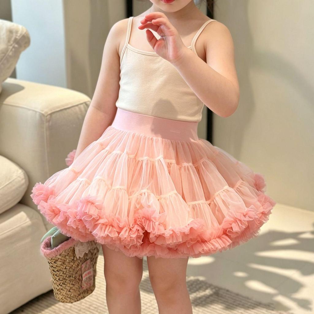 Girls' Single-Layer Puffy Tutu Skirt with Bow Knot Closure - Princess Mesh Design