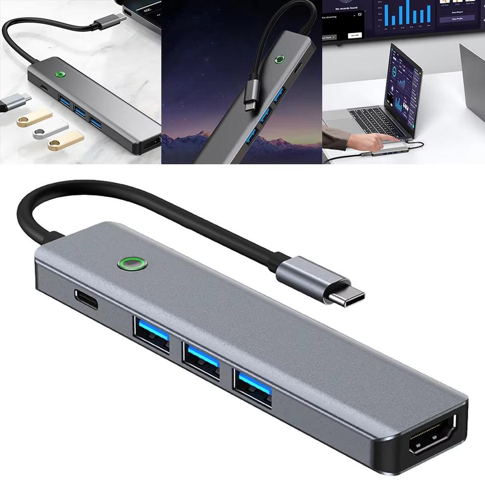

5 в 1 USB C Hub PD 100 Вт 3 порта USB 3.0 Тип C док-станция 4K/30 Гц HDMI-совместимый порт USB C адаптер для ПК ноутбука