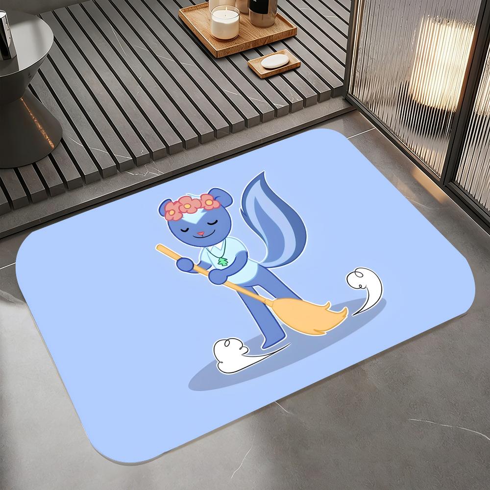 Anime H-Happy Tree Friends Floor Mat Diatomite Bath Mat, Quick Dry Absorbent Non-Slip Door Mat