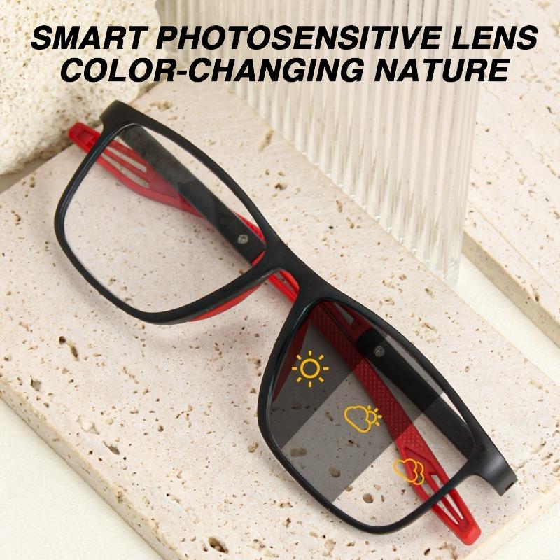 4 Pairs of Rectangular Pochromic Reading Glasses Simple and Fashionable Suitable for Men and Women