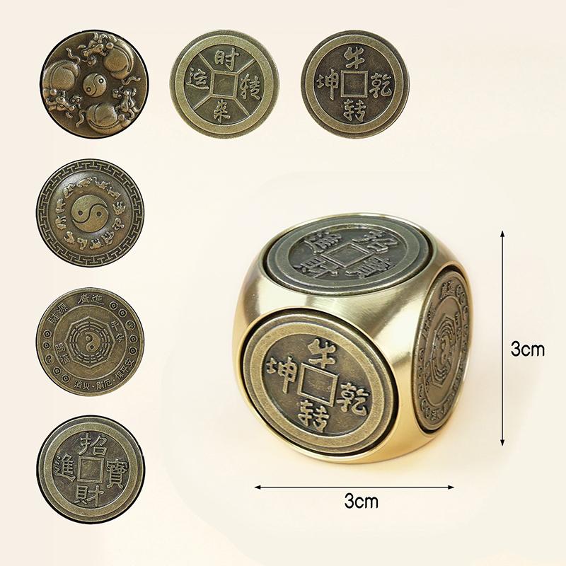 Rotating Six-Faced Chinese Lucky Coin Spinner Fidget Toy Stress Anxiety Relief Sensory Focus Tool For Birthday Christmas Gift