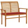 Garden Bench with Red Cushion 112 Cm Solid Teak Wood