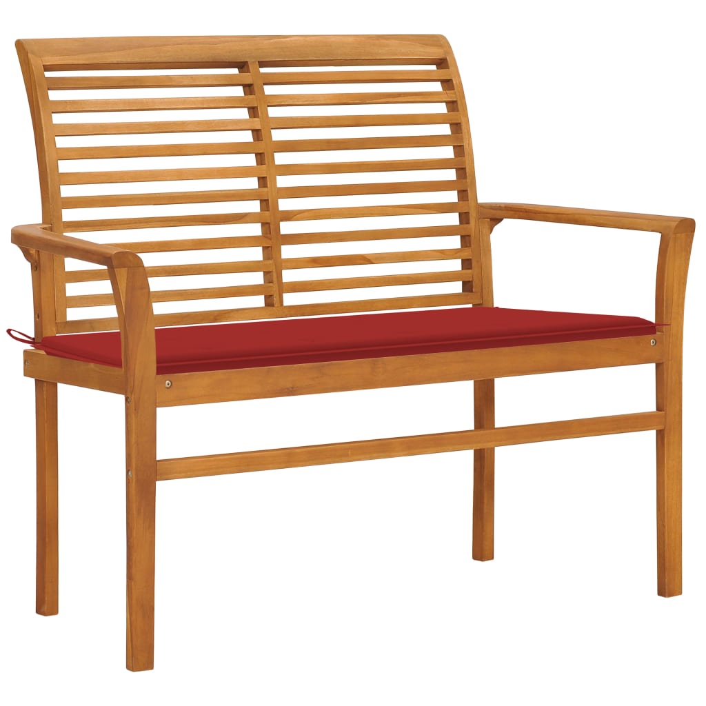 Garden Bench with Red Cushion 112 Cm Solid Teak Wood
