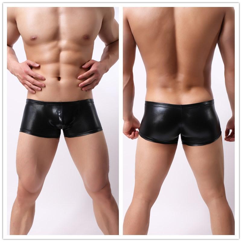 Men's Imitation Leather PU Boxer Briefs - Sexy Patent Leather Underwear