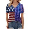 Women's Fashion Independence Day Print Top Puff Short Sleeve V-neck T-shirt Loose Casual T-shirt