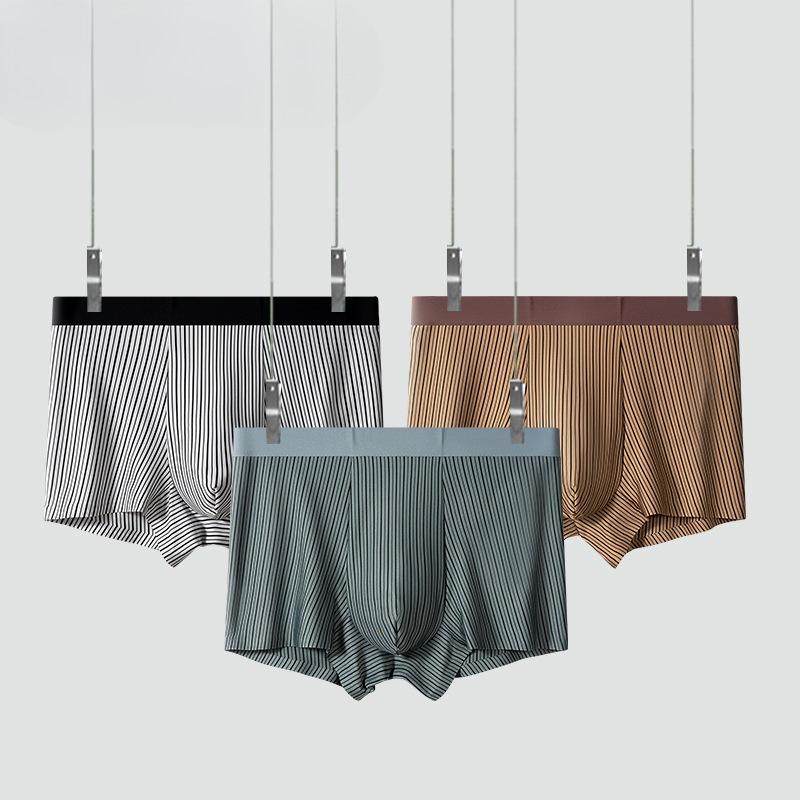 Men's Summer New Style Striped Silk Breathable Seamless Midriff Briefs