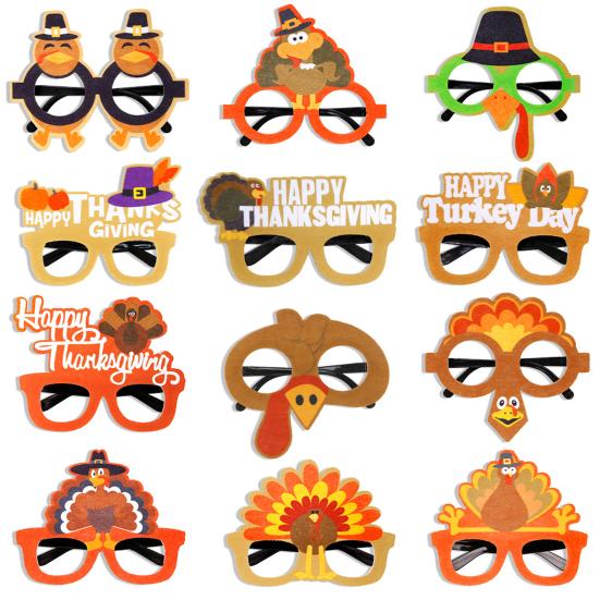 12-Pack Thanksgiving Party Glasses - Turkey & Pumpkin Paper Eyeglasses Props For Thanksgiving, Birthday, Carnival, Photo Booth