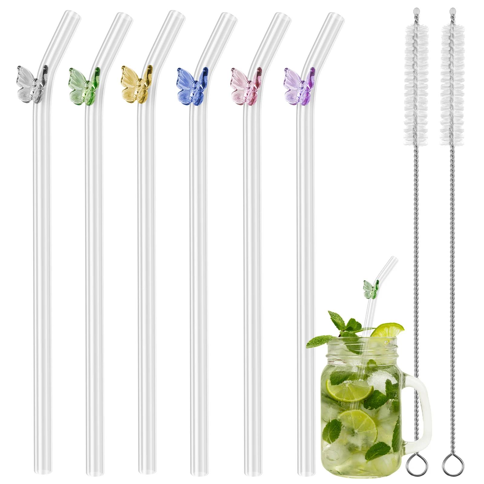 

6 шт. Прозрачные стеклянные соломинки Многоразовые соломинки для питья Стеклянные соломинки для питья со щеткой для чистки Экологичные соломинки Аксессуар для напитков