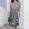 3D Geometric Stripe Print Elegant Women's Short-sleeved Summer Dress