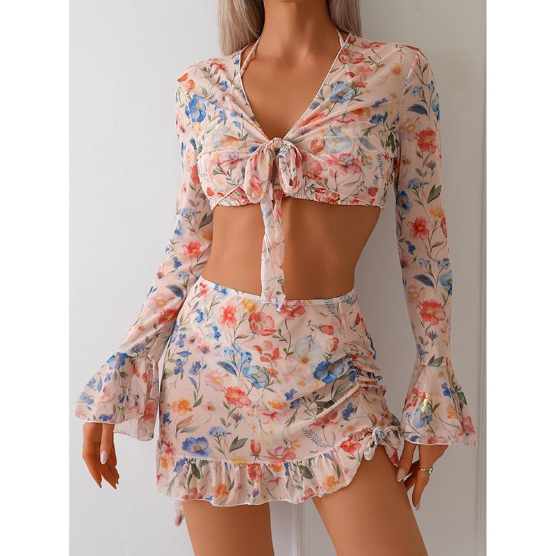 

4 штуки купальник бикини треугольник халтер женский и топы и пляжная юбка купальник женский сексуальный купальщик купание плавание купальный костюм XL разноцветный