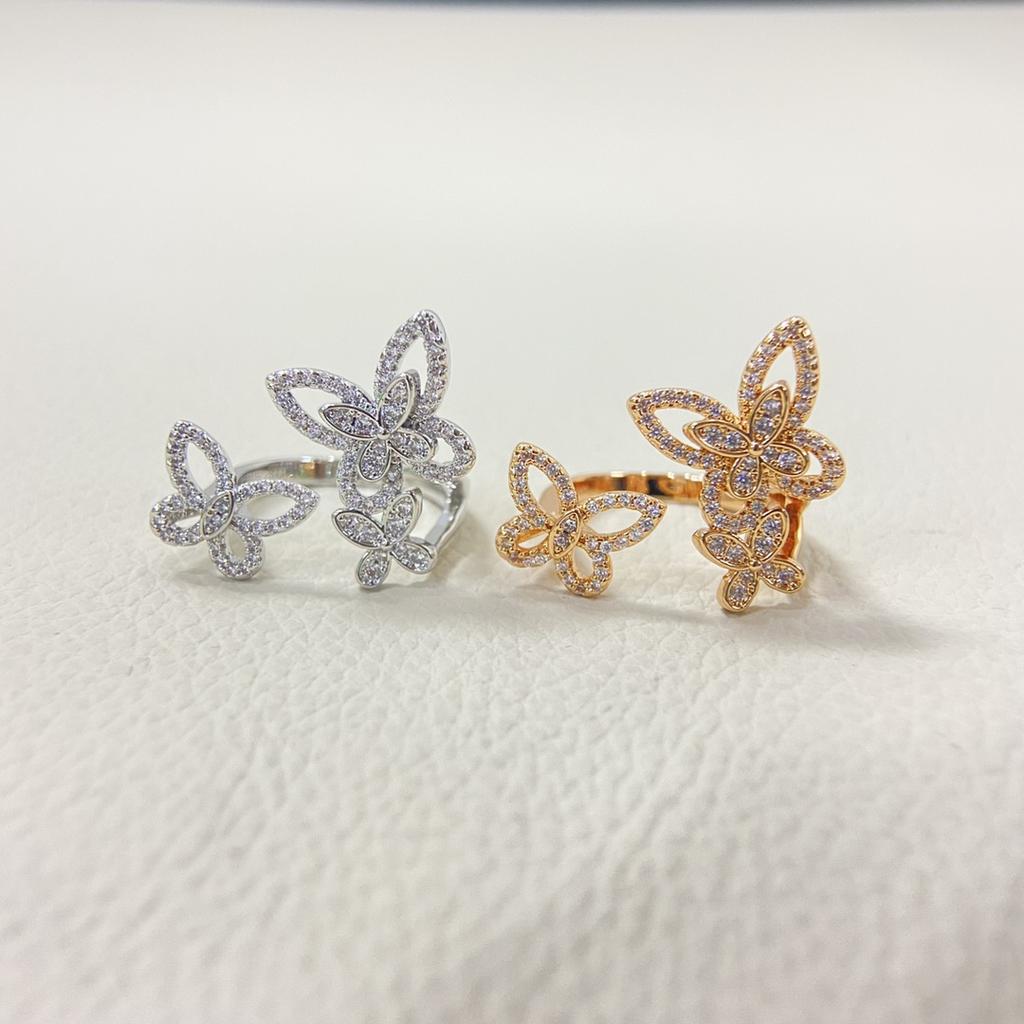 Classic S 925 silver hollowed out diamond set three different butterfly shaped women's rings