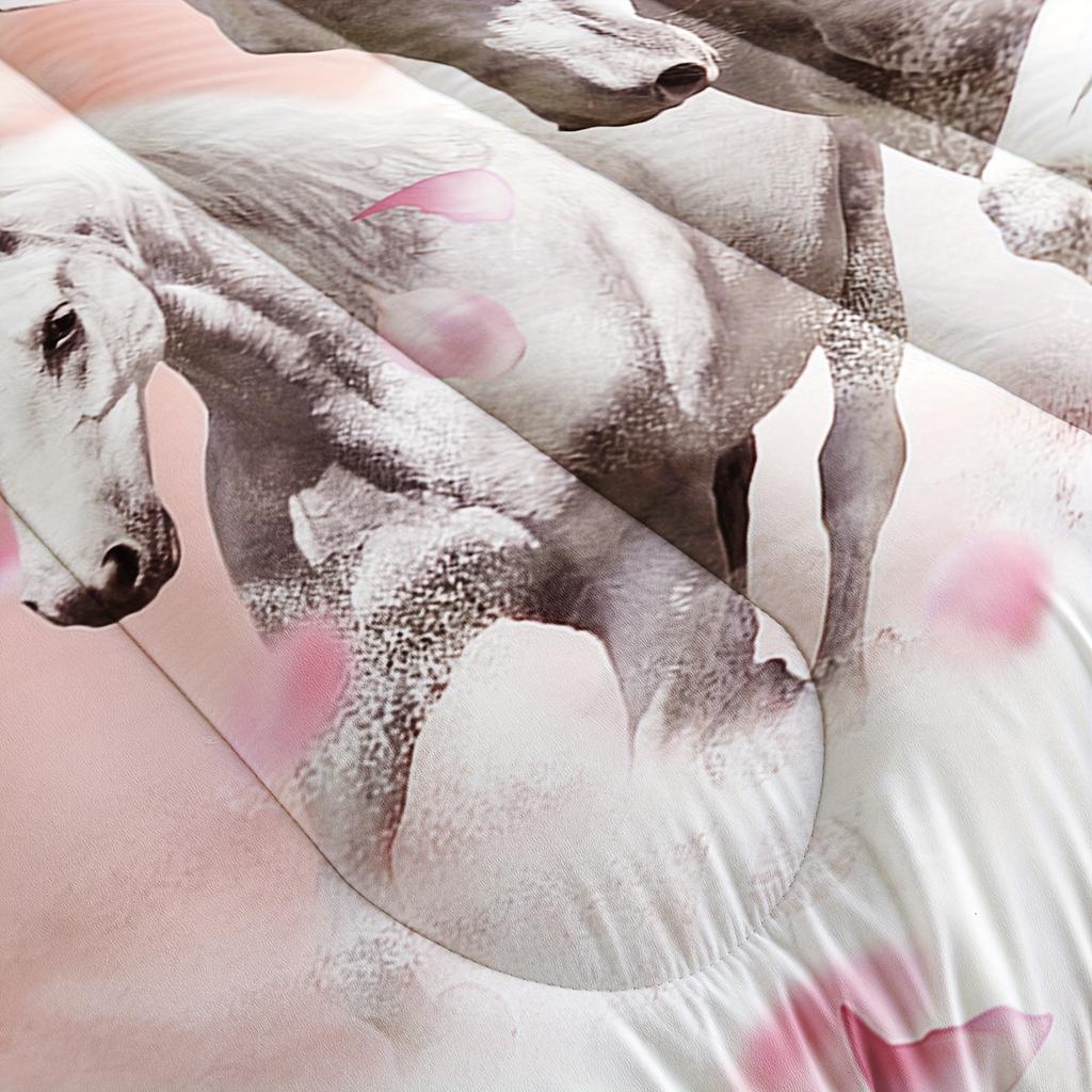 3Pcs Modern Fashion Bedding Set (1*Quilt Cover + 2*Pillowcase Without Core) Pink Floral Running Horse 3D Print Bedding Set
