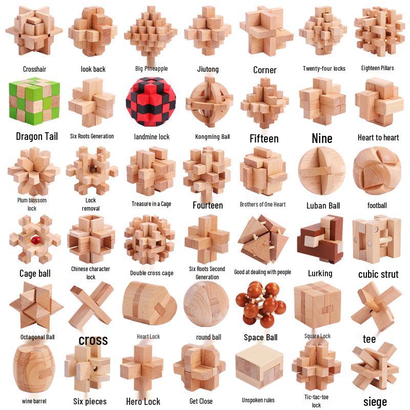 Luban Lock Classical Wood Puzzle Set for Kids - Mortise and Tenon Design