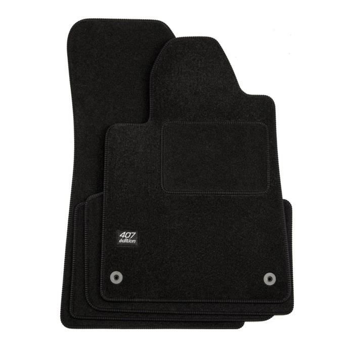 Tapis De Sol - Logo - Peugeot 407 - Velours Noir - Sur Mesure - Antidérapant 2004-2011