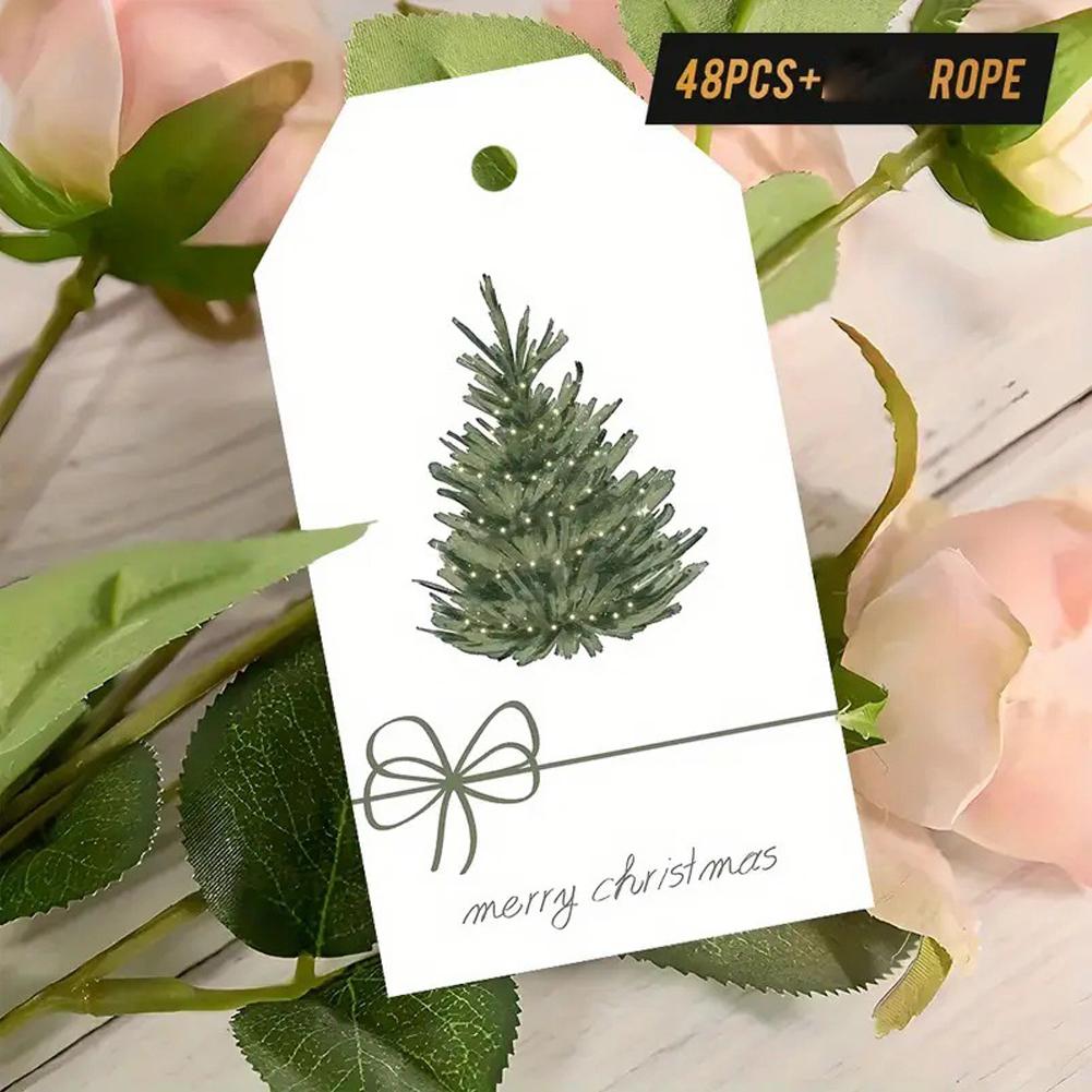 Christmas Tree Hanging Tags 48PCS Gift Label Cards With 10M Jute Rope Holiday Party Gift Wrap Decorations Supplies Ornament